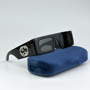 NEW Gucci GG1646S 001 Black Grey Unisex Rectangle Sunglasses GG 1646S